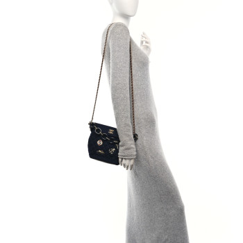 CHANEL Wool Lambskin Quilted Paris Hamburg Charms Bucket Bag Dark Navy