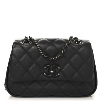 CHANEL Calfskin Quilted Small Frame In Chain Flap Black