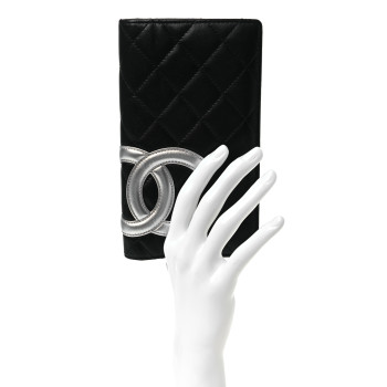 CHANEL Calfskin Quilted Cambon Yen Wallet Black Silver