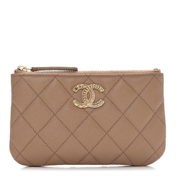 CHANEL Caviar Quilted Small Multi Chain Cosmetic Case Beige