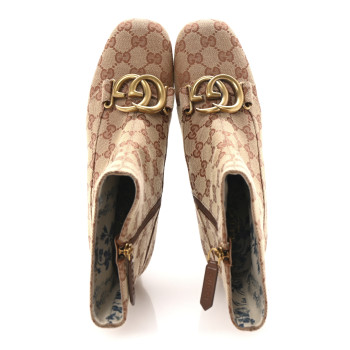 GUCCI Monogram Malaga Kid GG Victoire 55mm Ankle Boots 39 Beige Ruggine Rust
