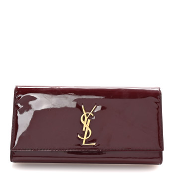 SAINT LAURENT Patent Classic Monogram Cassandre Clutch Dark Red