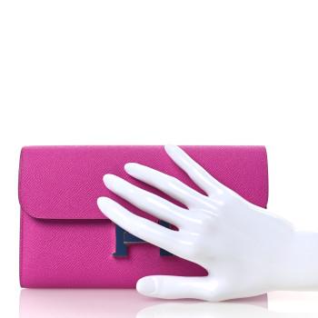 HERMES Epsom Enamel Constance Long Wallet Magnolia Brighton Bleu