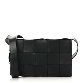 BOTTEGA VENETA Lambskin Maxi Intrecciato Cassette Crossbody Bag Black