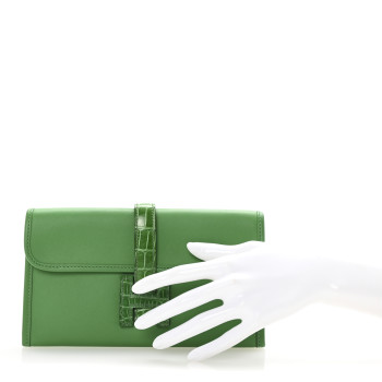 HERMES Swift Alligator Jige Touch Duo Clutch Bambou Cactus