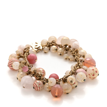 CHANEL Beaded CC Multi Strand Bracelet Gold Multicolor