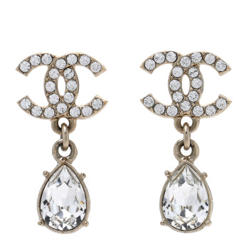 CHANEL Crystal CC Pear Drop Earrings Gold