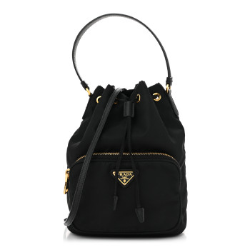 PRADA Saffiano Tessuto Nylon Mini Bucket Crossbody Bag Black