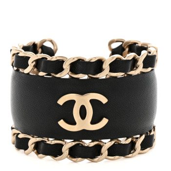 CHANEL Lambskin Chain CC Cuff Black Gold