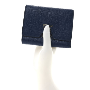 BURBERRY Grained Calfskin TB Compact Wallet Rich Navy