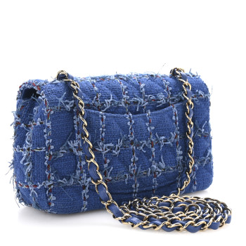 CHANEL Tweed Quilted Mini Rectangular Flap Blue Multicolor