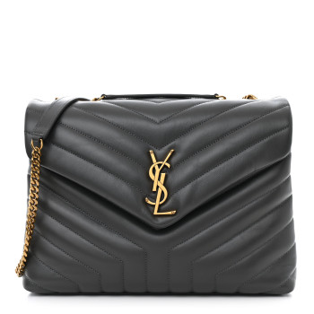 SAINT LAURENT Calfskin Y Quilted Monogram Medium Loulou Chain Satchel Pebble