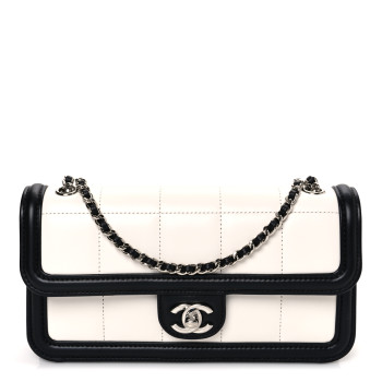 CHANEL Lambskin Calfskin Chic Frame Flap Bag White Black