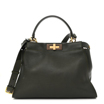 FENDI Vitello Seta Shiny Nappa Medium Peekaboo Iconic Satchel Verde Prato Makeup