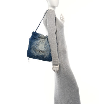 CHANEL Denim Quilted Small Chanel 22 Blue
