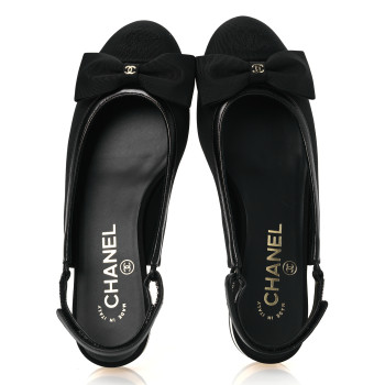 CHANEL Lambskin Grosgrain Bow Cap Toe CC Slingback Flats 36 Black