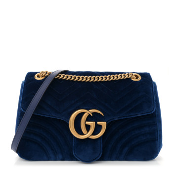 GUCCI Velvet Matelasse Medium GG Marmont Shoulder Bag Cobalt Blue