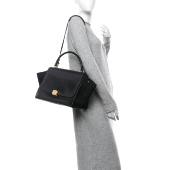 CELINE Patent Suede Medium Trapeze Black