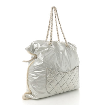 CHANEL Vinyl Mohair Trimmed CC Bonbons Tote Silver