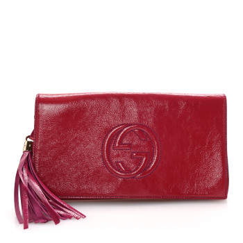 GUCCI Soft Patent Medium Soho Clutch Bright Bougainvillea