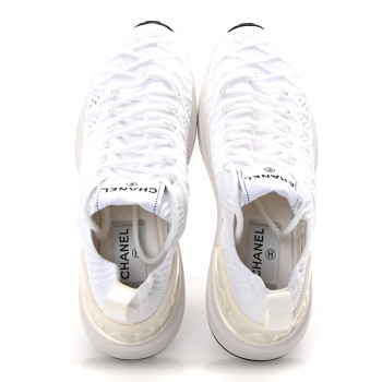 CHANEL Fabric Logo Sneakers 37 White