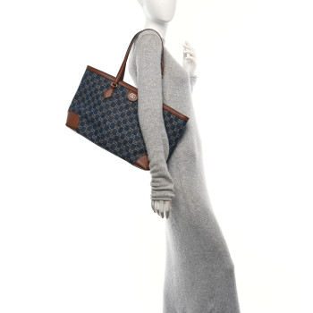 GUCCI New Denim GG Monogram Medium Ophidia Shopping Tote Blue Tea Cuir