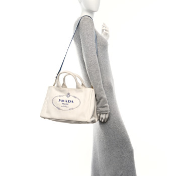 PRADA Canapa Logo Tote Bianco Blue