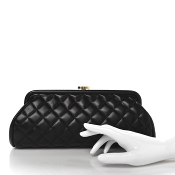 CHANEL Lambskin Quilted Timeless Clutch Black