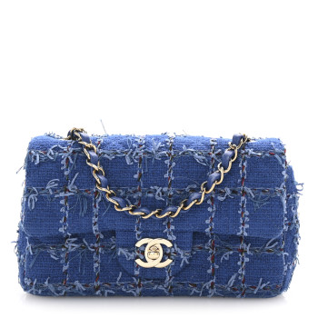 CHANEL Tweed Quilted Mini Rectangular Flap Blue Multicolor
