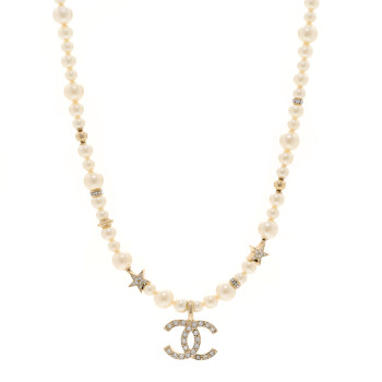 CHANEL Pearl Crystal CC Star Choker Necklace Gold