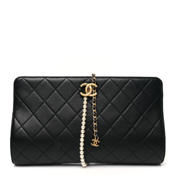 CHANEL Lambskin Quilted Pearl Clutch Black
