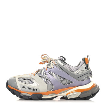 BALENCIAGA Metallic Calfskin Mesh Nylon Womens Track Sneakers 40 Grey Lilac