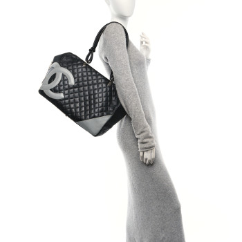CHANEL Calfskin Quilted Jumbo Cambon Bowler Black Grey