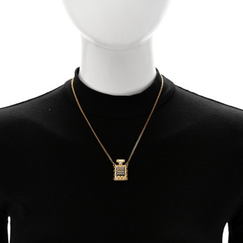 CHANEL Crystal Pearl Perfume Bottle CC Necklace Black Gold