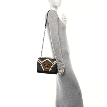 LOUIS VUITTON Veau Satin Monogram Twist Shoulder Bag MM Black