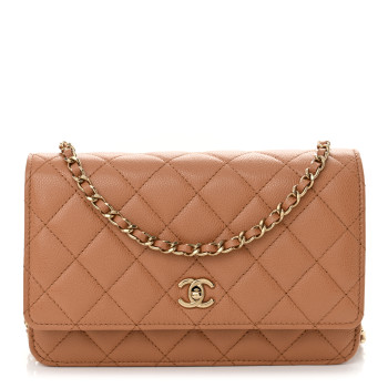 CHANEL Caviar Quilted CC Turnlock Wallet On Chain WOC Brown