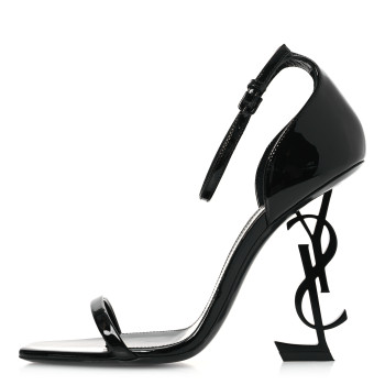 SAINT LAURENT Patent Calfskin Opyum 110 Sandals 38.5 Black