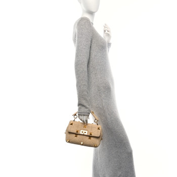 VALENTINO GARAVANI Raffia Medium Roman Stud Shoulder Bag Naturale
