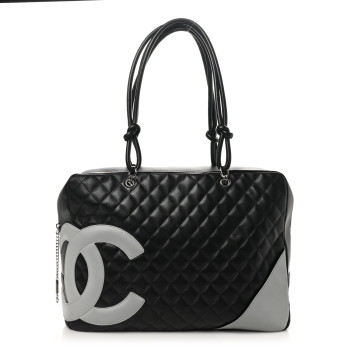 CHANEL Calfskin Quilted Jumbo Cambon Bowler Black Grey