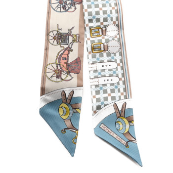 HERMES Silk Les Voitures Nouvelle Twilly Vert Amande Bleu Glacier