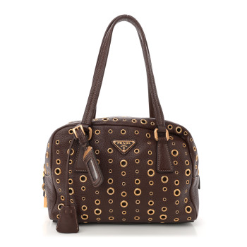PRADA Vitello Daino Grommet Satchel Bruciato