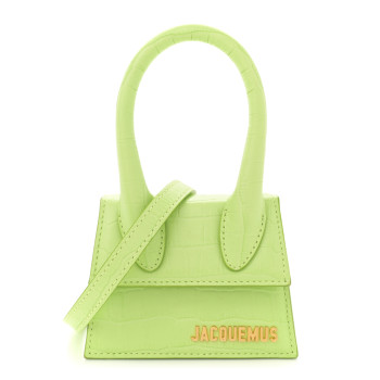 JACQUEMUS Calfskin Crocodile Embossed Le Chiquito Light Green