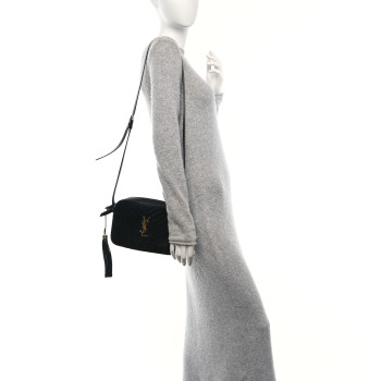 SAINT LAURENT Suede Calfskin Monogram Lou Camera Bag Black