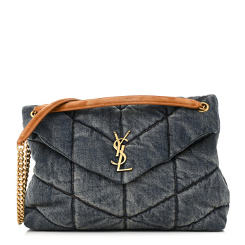 SAINT LAURENT Denim Quilted Medium Loulou Puffer Monogram Chain Satchel Blue Cinnamon