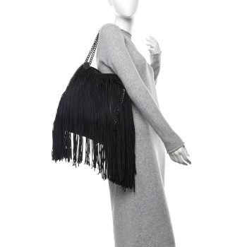 STELLA MCCARTNEY Eco Suede Fringe Falabella Tote Black