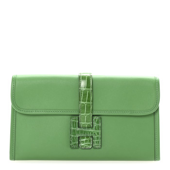 HERMES Swift Alligator Jige Touch Duo Clutch Bambou Cactus