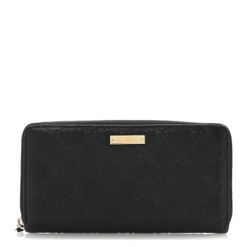 GUCCI Guccissima Margaux Calfskin Metal Bar Zip Around Wallet Black