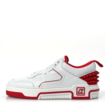 CHRISTIAN LOUBOUTIN Calfskin Suede Nappa Spike Mens Astroloubi Low Top Sneakers 42 White Red