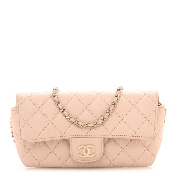 CHANEL Caviar Quilted Glasses Case With Chain Beige