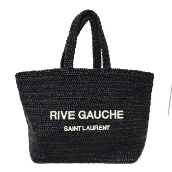 SAINT LAURENT Raffia Rive Gauche Tote Black